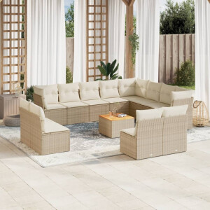 vidaXL 13-delige Loungeset met kussens poly rattan beige
