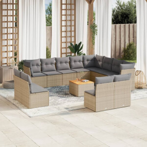 vidaXL 13-delige Loungeset met kussens poly rattan gemengd beige