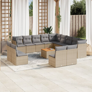 vidaXL 14-delige Loungeset met kussens poly rattan gemengd beige