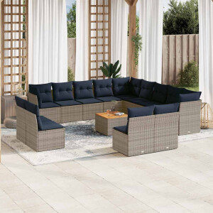 vidaXL 14-delige Loungeset met kussens poly rattan grijs