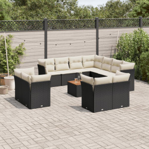 vidaXL 12-delige Loungeset met kussens poly rattan zwart