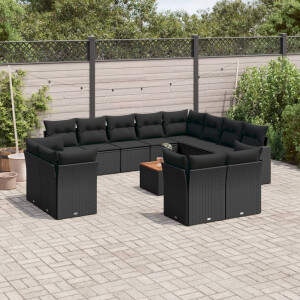 vidaXL 13-delige Loungeset met kussens poly rattan zwart