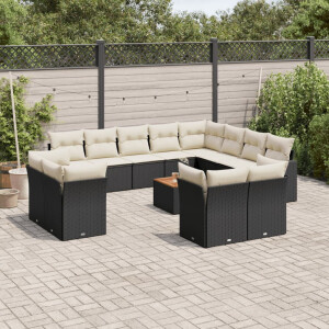 vidaXL 13-delige Loungeset met kussens poly rattan zwart