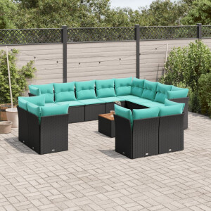 vidaXL 13-delige Loungeset met kussens poly rattan zwart