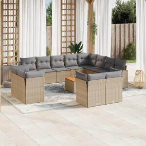 vidaXL 13-delige Loungeset met kussens poly rattan gemengd beige