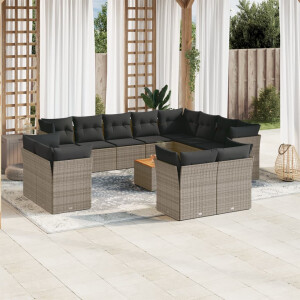 vidaXL 13-delige Loungeset met kussens poly rattan grijs