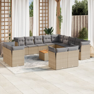 vidaXL 14-delige Loungeset met kussens poly rattan gemengd beige