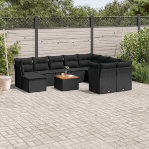 vidaXL 11-delige Loungeset met kussens poly rattan zwart