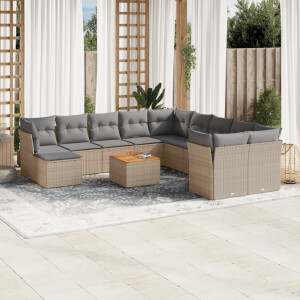 vidaXL 12-delige Loungeset met kussens poly rattan gemengd beige