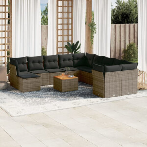 vidaXL 12-delige Loungeset met kussens poly rattan grijs