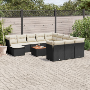 vidaXL 13-delige Loungeset met kussens poly rattan zwart