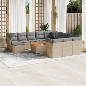 vidaXL 13-delige Loungeset met kussens poly rattan gemengd beige