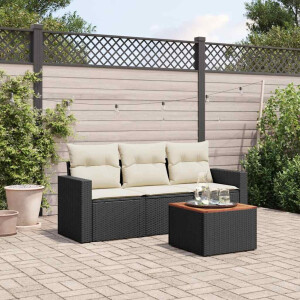 vidaXL 4-delige Loungeset met kussens poly rattan zwart