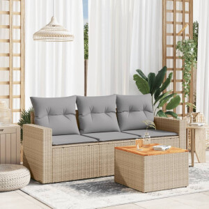 vidaXL 4-delige Loungeset met kussens poly rattan gemengd beige