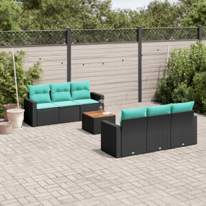 vidaXL 7-delige Loungeset met kussens poly rattan zwart