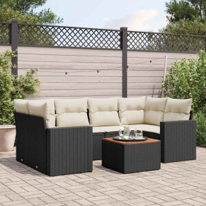 vidaXL 7-delige Loungeset met kussens poly rattan zwart