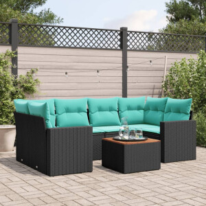vidaXL 7-delige Loungeset met kussens poly rattan zwart