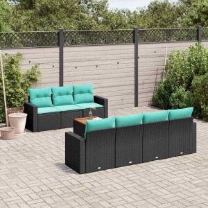 vidaXL 8-delige Loungeset met kussens poly rattan zwart