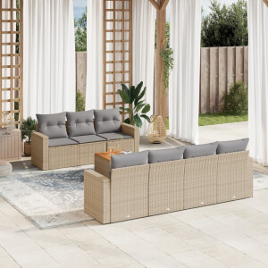 vidaXL 8-delige Loungeset met kussens poly rattan gemengd beige