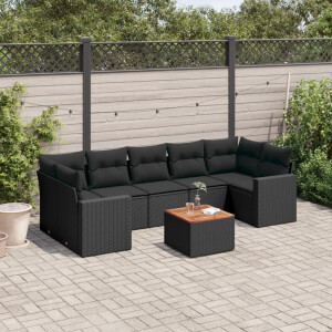 vidaXL 8-delige Loungeset met kussens poly rattan zwart