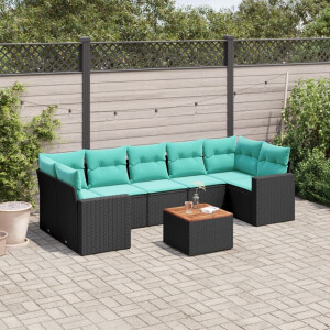 vidaXL 8-delige Loungeset met kussens poly rattan zwart