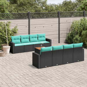 vidaXL 9-delige Loungeset met kussens poly rattan zwart