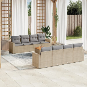 vidaXL 9-delige Loungeset met kussens poly rattan gemengd beige