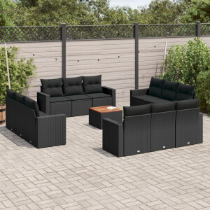 vidaXL 13-delige Loungeset met kussens poly rattan zwart