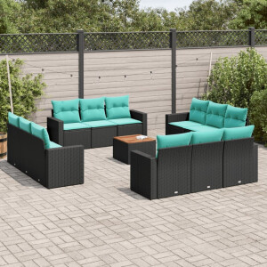 vidaXL 13-delige Loungeset met kussens poly rattan zwart