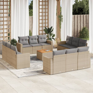 vidaXL 13-delige Loungeset met kussens poly rattan gemengd beige