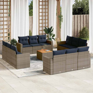 vidaXL 13-delige Loungeset met kussens poly rattan grijs