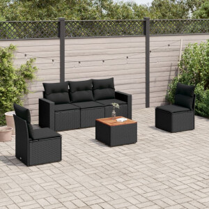 vidaXL 6-delige Loungeset met kussens poly rattan zwart
