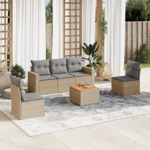 vidaXL 6-delige Loungeset met kussens poly rattan gemengd beige