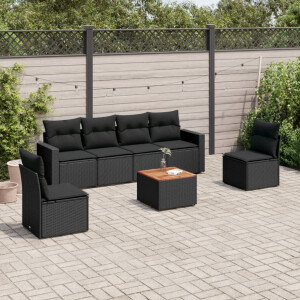 vidaXL 7-delige Loungeset met kussens poly rattan zwart