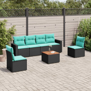 vidaXL 7-delige Loungeset met kussens poly rattan zwart