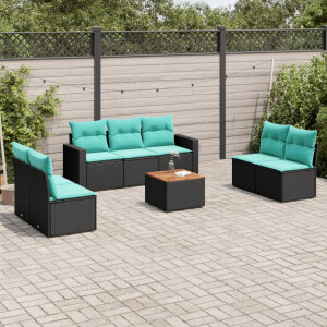 vidaXL 8-delige Loungeset met kussens poly rattan zwart