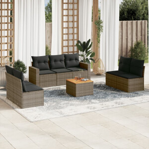vidaXL 8-delige Loungeset met kussens poly rattan grijs