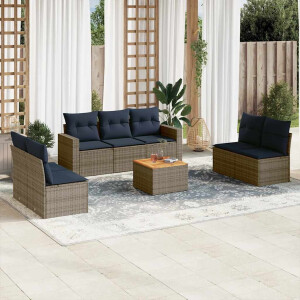 vidaXL 8-delige Loungeset met kussens poly rattan grijs