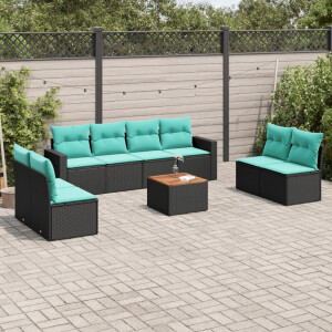 vidaXL 9-delige Loungeset met kussens poly rattan zwart