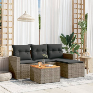 vidaXL 5-delige Loungeset met kussens poly rattan grijs