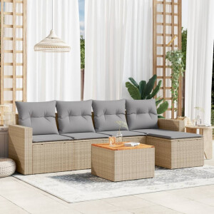 vidaXL 6-delige Loungeset met kussens poly rattan gemengd beige