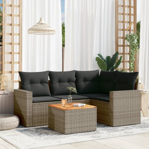vidaXL 5-delige Loungeset met kussens poly rattan grijs