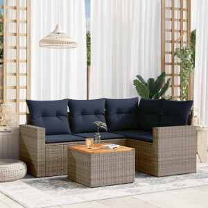vidaXL 5-delige Loungeset met kussens poly rattan grijs
