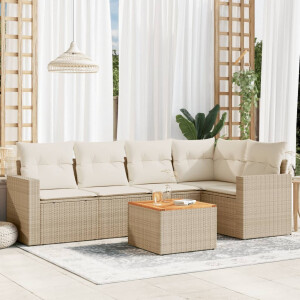 vidaXL 6-delige Loungeset met kussens poly rattan beige