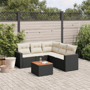 vidaXL 6-delige Loungeset met kussens poly rattan zwart