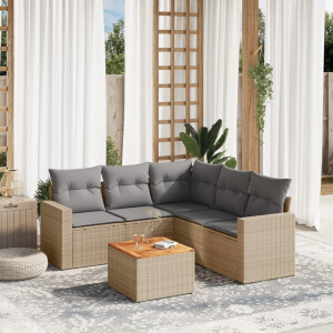 vidaXL 6-delige Loungeset met kussens poly rattan gemengd beige