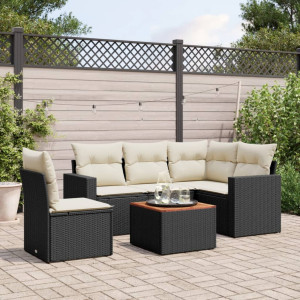 vidaXL 6-delige Loungeset met kussens poly rattan zwart