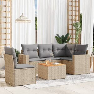 vidaXL 6-delige Loungeset met kussens poly rattan gemengd beige