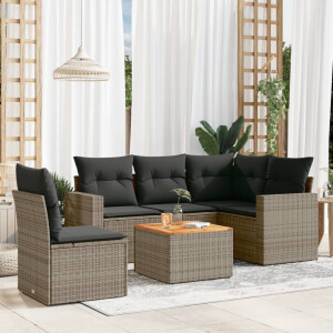 vidaXL 6-delige Loungeset met kussens poly rattan grijs