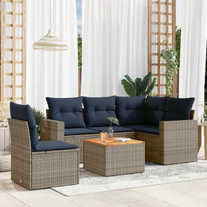 vidaXL 6-delige Loungeset met kussens poly rattan grijs